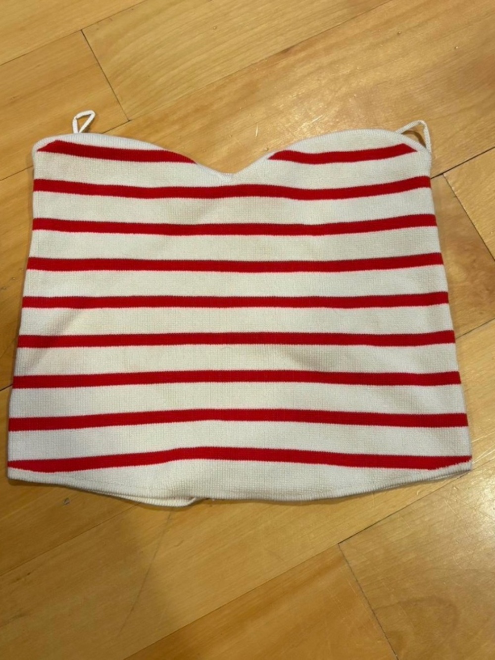 Zara beige and red striped tube crop top